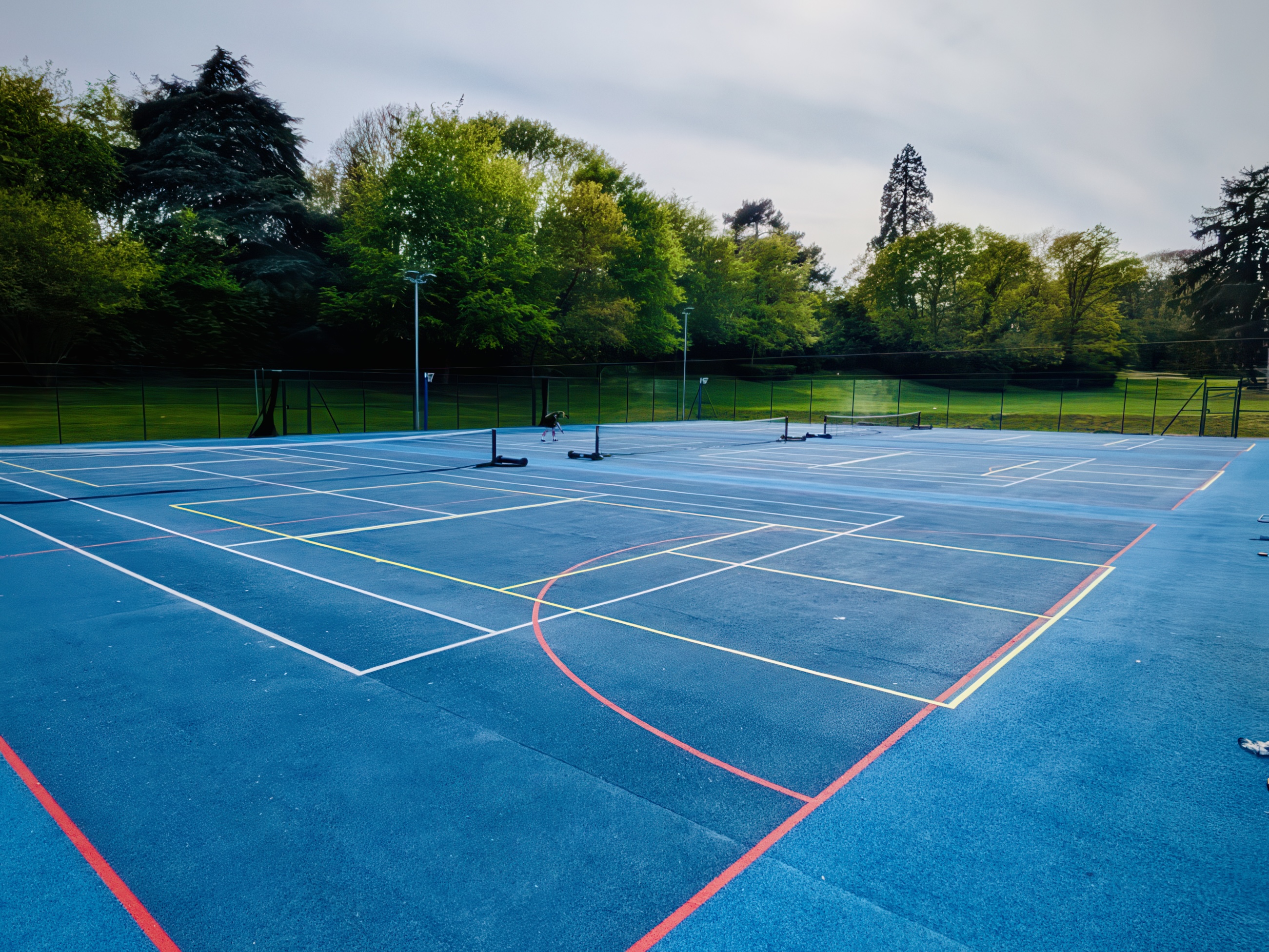 Outdoor pickleball court line painting on tennis court — Suffolk Pickleball Co.